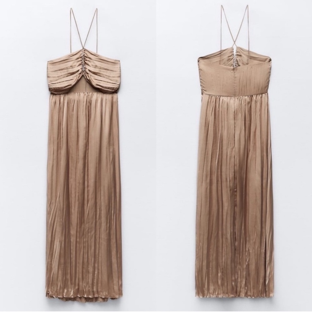 Zara wrinkled look satin effect dress